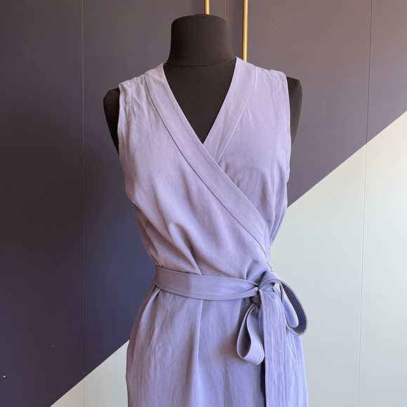 Everlane Japanese GoWeave Sleeveless Wrap Midi Deess Size 2 Dusty Blue EUC - Picture 5 of 11